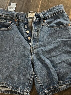 Levi Button-Fly Denim Shorts in Medium Blue